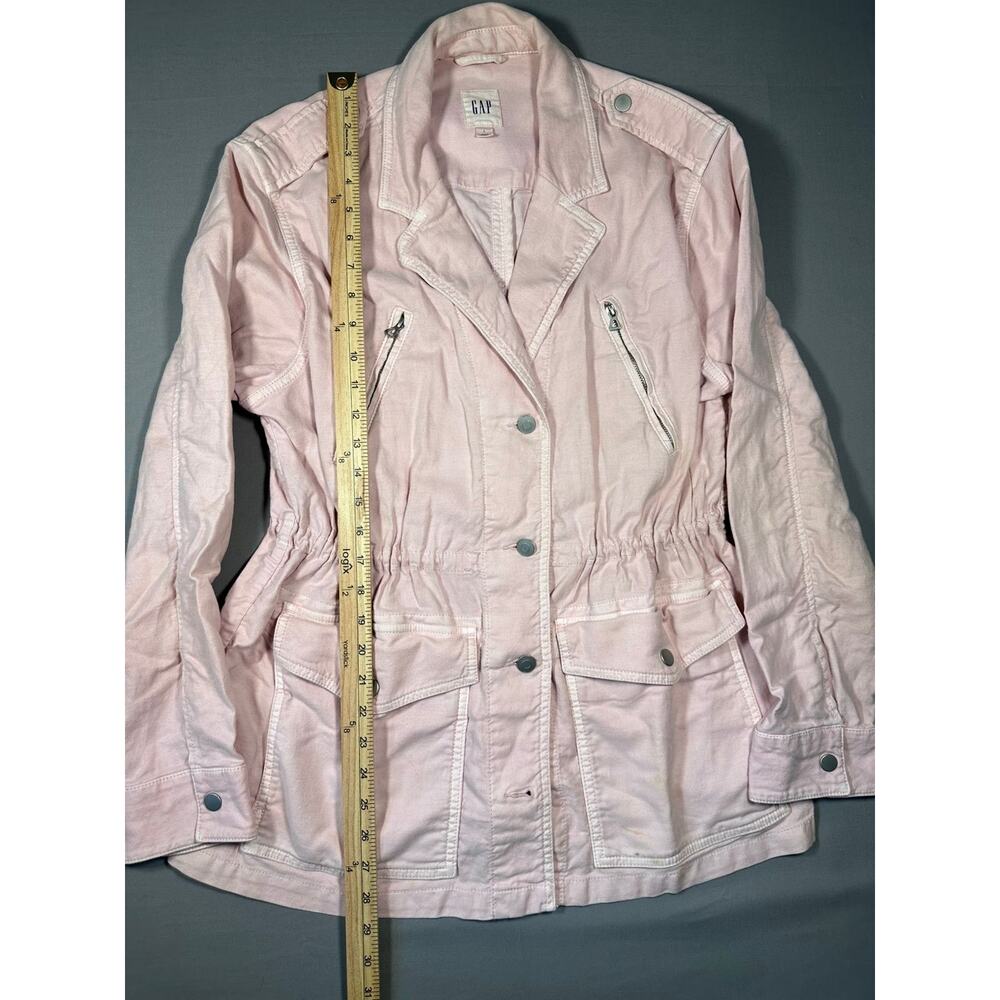 GAP Women's Soft Pink Cotton Jacket Gathered Waist Button Front Sz L - Picture 6 of 7